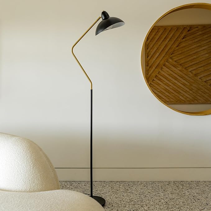 Brightech Swoop LED Floor Lamp, Tall Lamp with Adjustable Head, Modern Floor Reading Lamp for Over Chair, Living Rooms & Offices, Standing Lamp with Heavy Base for Bedrooms, Stunning Living Room Decor - LeafyLoom