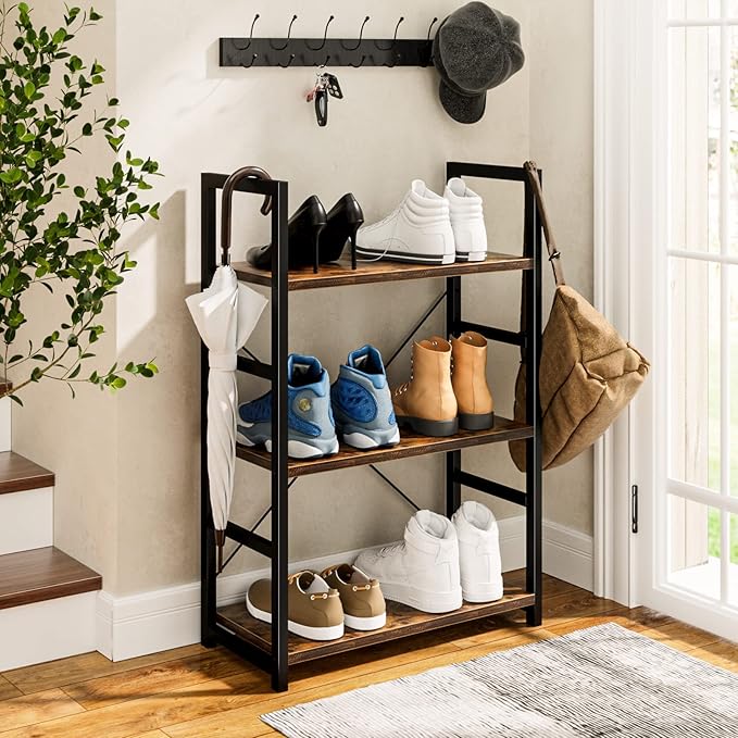 NUMENN 3 Tier Bookshelf, Bookcase Shelf Storage Organizer, Modern Book Shelf for Bedroom, Living Room and Home Office, Vintage - LeafyLoom