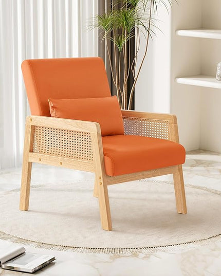 YESHOMY Mid-Century Accent Chair with Pillow Upholstered with Solid Frame & Breathable Armrest for Living Room, Orange - LeafyLoom