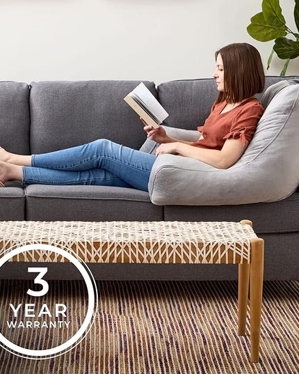 LINENSPA Reading Pillow with Shredded Memory Foam- Back Pillow for Sitting in Bed, Reading, Gaming, Watching TV – Bed Chair Pillow with Arms X-Large, Dorm Room Essentials, Stone - LeafyLoom