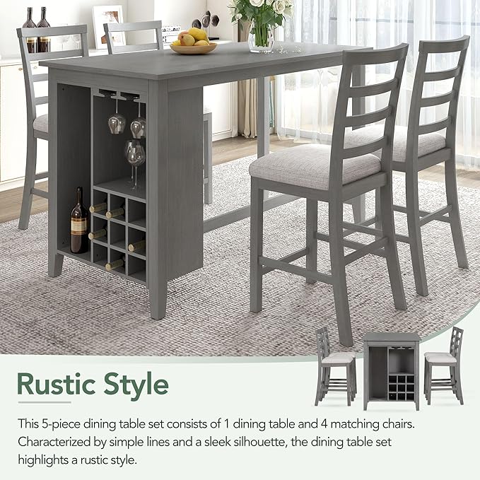5 Piece Industrial Dinette Sets Wooden Kitchen Dining Table and 5 Matching Upholstered Chairs, for Diningroom Living Room, Easy to Assemble, Gray 2 - LeafyLoom