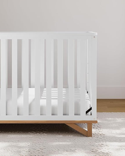 Storkcraft Santa Monica 5-in-1 Convertible Crib (White with Vintage Driftwood) – GREENGUARD Gold Certified, Modern Design, Two-Tone Baby Crib, Converts to Toddler Bed, Daybed and Full-Size Bed - LeafyLoom