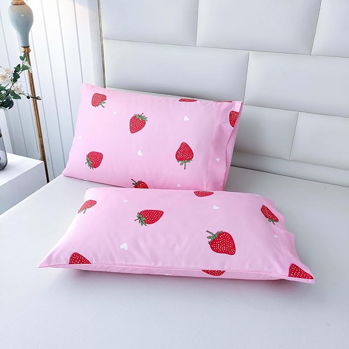 SDY 3PCS Full Size Strawberry Comforter Set, Girls Full Size Comforter Sets, Strawberry Bedroom Decor Cute Comforter Set, Kawaii Bedding Set Pink Comforter for Kids, Children, Teen… - LeafyLoom
