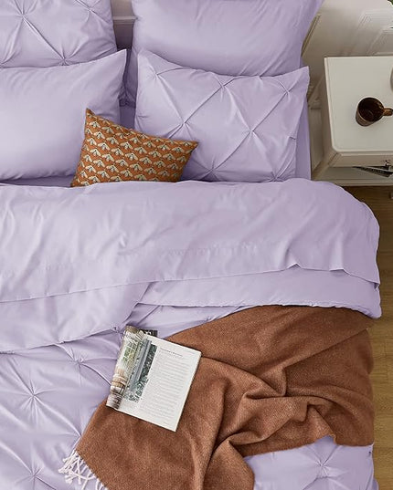 Bedsure California King Comforter Set - Cal King Bed Set 7 Pieces, Pinch Pleat Light Purple Cali King Bedding Set with Comforter, Sheets, Pillowcases & Shams - LeafyLoom
