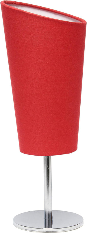 Simple Designs LT2061-RED Mini Chrome Angled Fabric Shade Table Lamp, Red - LeafyLoom