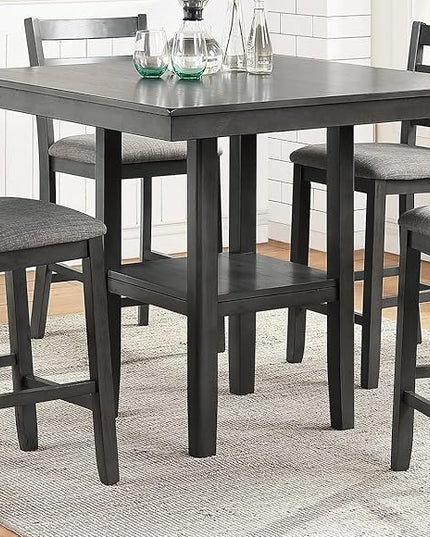 NicBex Small Dining Table Set for 4 Breakfast Nook Table Set Counter Height 5Pc Set Square Dining Table with Shelves Cushion Seat Ladder Back High Chairs Solid Wood, Grey - LeafyLoom
