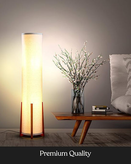 Brightech Parker LED Floor lamp, 48 Inches Tall Lamp with Wood Frame, Asian Design Lamp for Bedroom, Decorative Tower Shade Lamp for Living Rooms & Offices, Great Living Room Décor - LeafyLoom