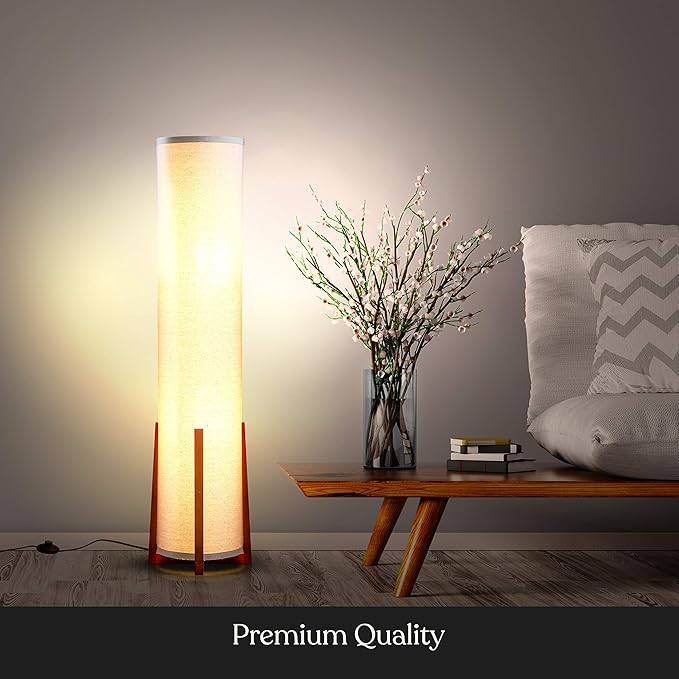 Brightech Parker LED Floor lamp, 48 Inches Tall Lamp with Wood Frame, Asian Design Lamp for Bedroom, Decorative Tower Shade Lamp for Living Rooms & Offices, Great Living Room Décor - LeafyLoom