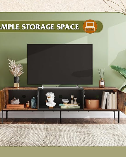 WLIVE Modern TV Stand for 65 Inch TV, Mid Century Entainment Center with Storage, TV Console with Open Shelf and 2 Cabinets for Bedroom and Living Room, TV Cabinet with Metal Legs, Rustic Brown - LeafyLoom