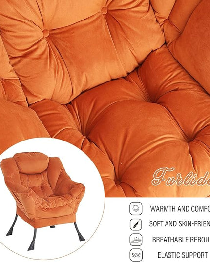 Lazy Chair with Ottoman, Modern Chair with Folding Footrest, Lounge Accent Chair, Comfortable Reading Chair, Oversized Armchairs for Bedroom, Study, Living Room, Courtyard (Orange) - LeafyLoom