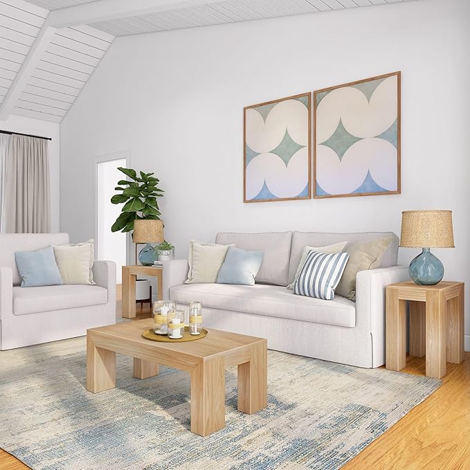 Plank+Beam Modern Rectangular Coffee Table, Solid Wood, 40 Inch, Rectangle Coffee Table for Living Room, Mini Center Tables for Small Spaces, Small Living Space Tea Table, Blonde Wirebrush - LeafyLoom