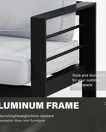 Solaste Aluminum Patio Furniture Set, 4 Pcs Modern Outdoor Conversation Set Sectional Sofa with Upgrade Cushion and Coffee Table,Black Frame and Grey Cushion - LeafyLoom
