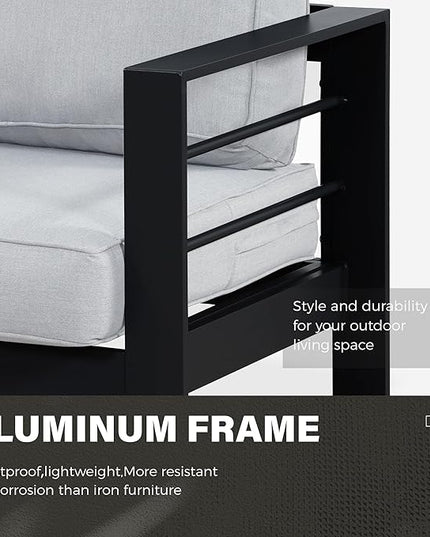 Solaste Aluminum Patio Furniture Set,5 Pieces Modern Outdoor Conversation Set Sectional Sofa with Upgrade Cushion and Coffee Table,Black Frame and Grey Cushion - LeafyLoom