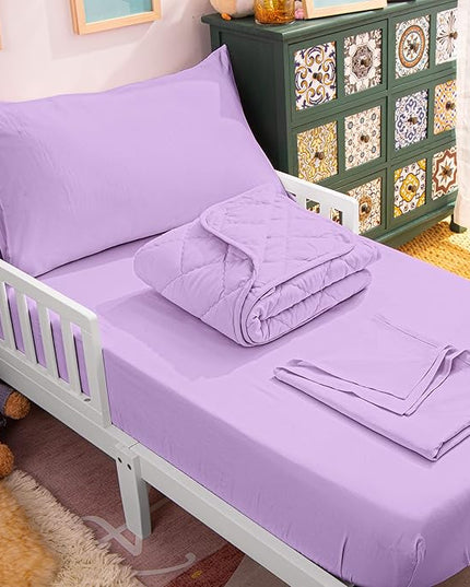 NTBAY Toddler Bedding Set - 4 Piece Soft and Breathable Crib Bedding Set for Boys and Girls, Includes Quilted Comforter, Fitted Sheet, Flat Top Sheet and Envelope Pillowcase, Lavender - LeafyLoom