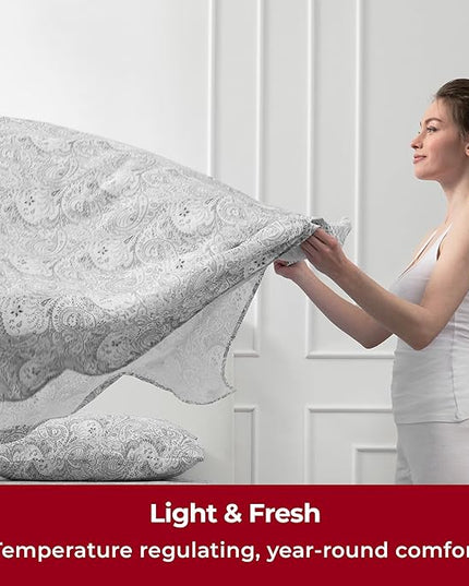 Mellanni Extra Deep Twin Sheets - 3 PC Iconic Collection Bedding Sheets & Pillowcases - Hotel Luxury, Ultra Soft, Cooling Bed Sheets - Extra Deep Pocket up to 21 inch (Twin, Paisley Gray) - LeafyLoom