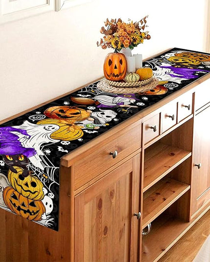 Halloween Table Runner Pumpkin Black Cat Halloween Table Runners 72 Inches Long Happy Halloween Boo Ghost Theme Decor for Kitchen Dining Table Home Party Decorations Unibyby
