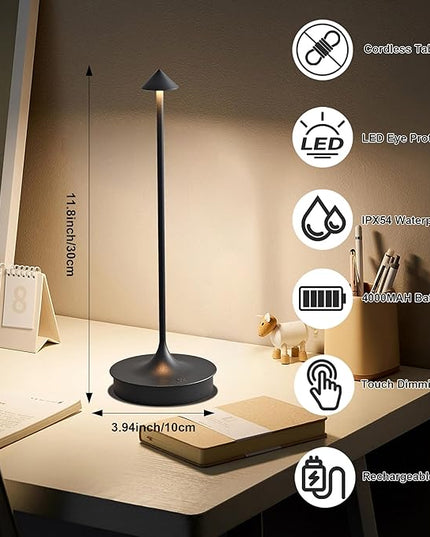 Cordless Table Lamps Rechargeable, LED Desk Lamp 4000mAh Battery Operated Outdoor Waterproof Portable Touch Dimmable Table Light for Patio/Restaurant/Bar/Indoor (Black-2PC) - LeafyLoom