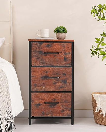 Yoobure Nightstand with 3 Fabric Drawers, Storage Drawers Small Dresser for Bedroom, Night Stands Bedside Tables Closet Drawers Dressers & Chests Organizer Unit Fabric Dresser for Hallway College Dorm - LeafyLoom