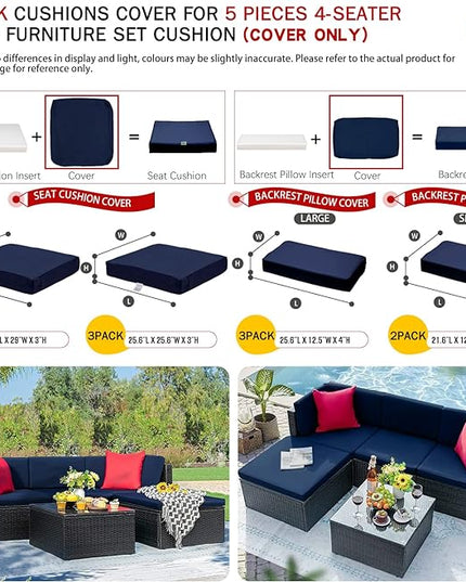 ClawsCover 9Pack Outdoor Seat and Back Cushions Replacement Covers Fit for 5 Pieces 4-Seater Wicker Rattan Patio Conversation Set Sectional Couch Furniture,Navy-Include Covers Only (Large) - LeafyLoom