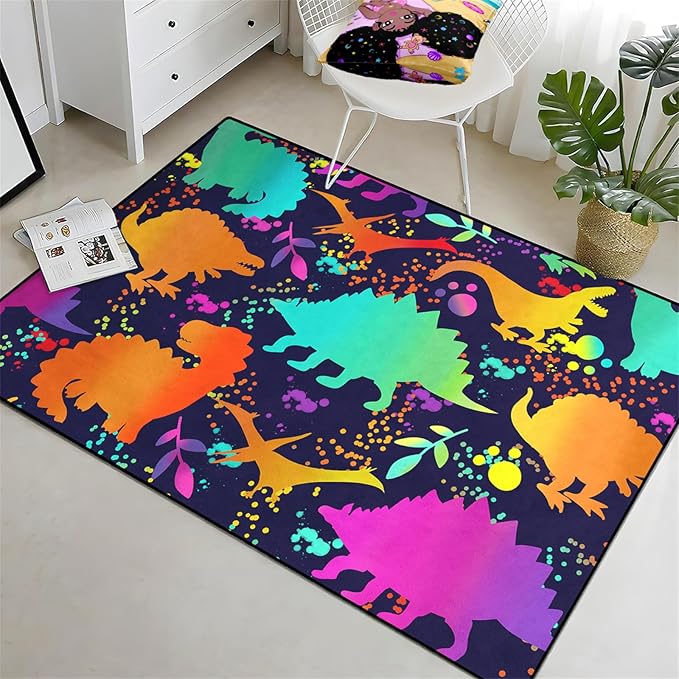 Cute Dinosaur Rug Dinosaur Area Rugs Cartoon Animal Patterns Carpets Dinosaur Bedroom Decor for Boys Kids Area Rug Dinosaur Rugs for Boys Bedroom Dinosaur Play Rug for Boys Bedroom,3'×4' - LeafyLoom