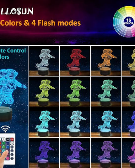 FULLOSUN Spaceman 3D Night Light, Astronaut Rocket Optical Illusion Lamp Birthday Gift Idea for Outer Space Fan Xmas, Living Room Decor Night Light with 7 Colors Changing - LeafyLoom