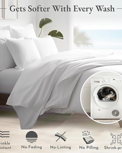 California Design Den Full Size Bed Sheets, Good Housekeeping Award Winner 400 Thread Count 100% Cotton Sheets Sateen, Deep Pocket Full Size Sheet Sets, Soft 4-Pc Breathable & Cooling Sheets (White) - LeafyLoom