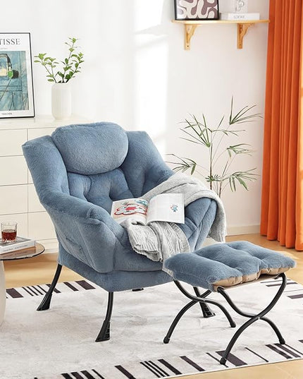 Cozy Lazy Chair and Ottoman, Large Contemporary Accent Lounge Chair Set, Leisure Upholstered Reading Armchair for Bedroom, Living Room, Dorm Rooms, Office - LeafyLoom