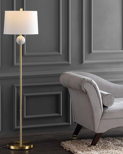 JONATHAN Y JYL1093A Vaughn 60" Modern Metal/Resin LED Floor Lamp Classic,Glam,Transitional for Bedrooms, Living Room, Office, Reading, BrassGold/White - LeafyLoom