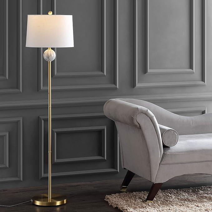 JONATHAN Y JYL1093A Vaughn 60" Modern Metal/Resin LED Floor Lamp Classic,Glam,Transitional for Bedrooms, Living Room, Office, Reading, BrassGold/White - LeafyLoom