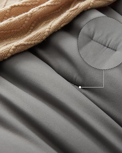 King bed in a bag 7 pieces bedding comforter set with Comforter and Sheets Grey King bed set with sheets,Pillow Shams, Flat Sheet, Fitted Sheet and Pillowcases - LeafyLoom