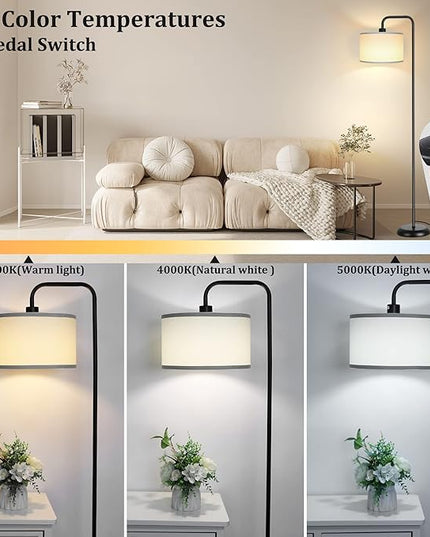 [Upgraded] LED Floor Lamp for Living Room, 3 Color Temperature Floor Lamp with Foot Switch Modern Standing Lamp Tall Pole Floor Reading Lamp for Bedroom, Study Room, Office, 9W Bulb Included, Black - LeafyLoom