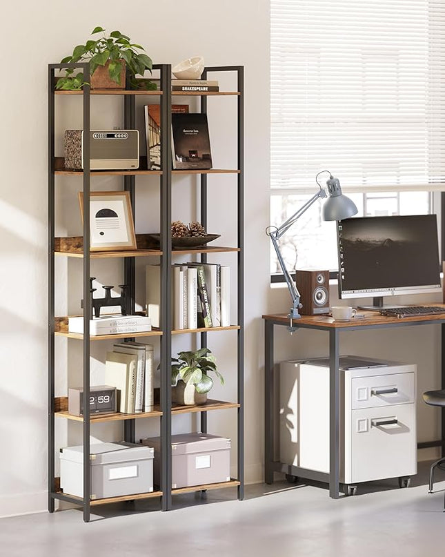 6-Tier Bookshelf, Narrow Bookcase with Open Shelves, Talll Book Shelf Coner Shelf for Living Room, Bedroom, Home Office, Study, Bathroom,11.5 x 15.7 x 72.6 Inches, Rustic Brown and Black - LeafyLoom