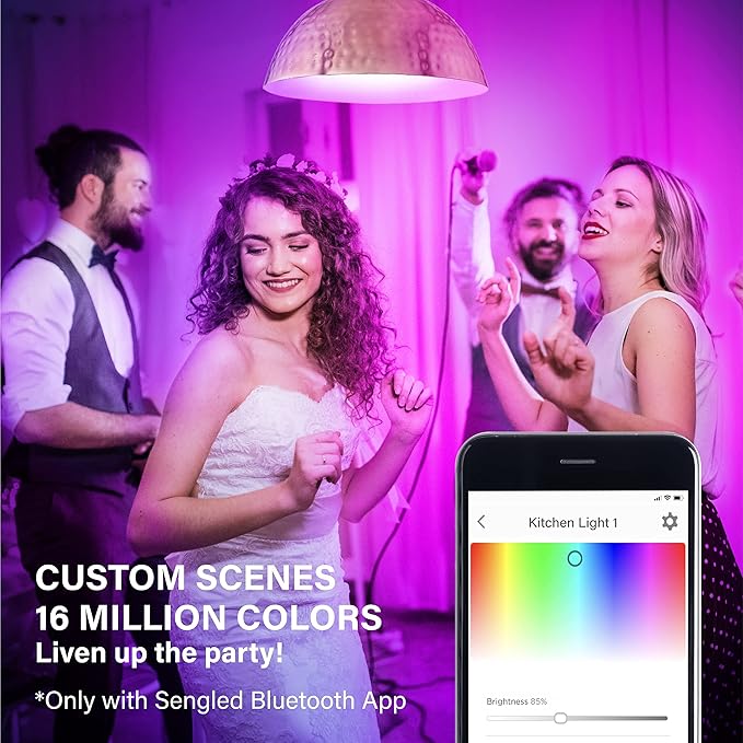 Sengled Light Bulb, S1 Auto Pairing with Alexa Devices, Color Changing , Smart Light that Work with , Bluetooth Mesh Smart Home Lighting, E26 60W Equivalent, 800LM, 4 Count (Pack of 1) LeafyLoom