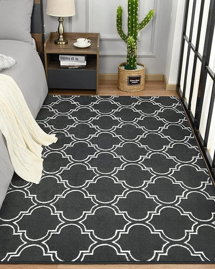 Chicrug Shag Geometric Modern Area Rug for Bedroom, 5x7 Feet Memory Foam Indoor Carpet, Fluffy Rug for Living room Bedside Room Decor for Family Girls Kids Nursery Play Mat, Dark Grey/White - LeafyLoom