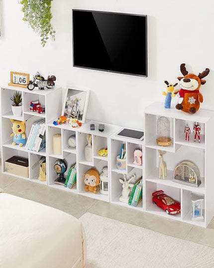 VECELO 5 Cube Modern Bookcases, 3 Tier Bookshelves, 31 Inch High Cubby Storage Organizer, Shelf Hight Up to 12.8 Inches Suit for Most Books, Vertical or Horizontal Use Available,Pearl White - LeafyLoom