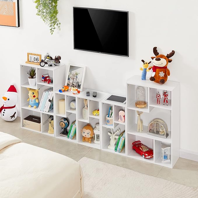 VECELO 5 Cube Modern Bookcases, 3 Tier Bookshelves, 31 Inch High Cubby Storage Organizer, Shelf Hight Up to 12.8 Inches Suit for Most Books, Vertical or Horizontal Use Available,Pearl White - LeafyLoom