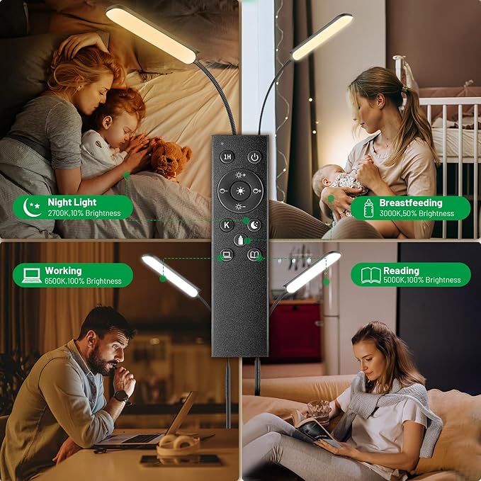 LED Floor Lamp, 18W Bright Floor Lamps Living Room with Remote & Touch Control, Stepless Adjustable Color Temperatures & Brightness Standing Lamp, Timer, Eye Caring Reading Lights for Bedroom, Office - LeafyLoom