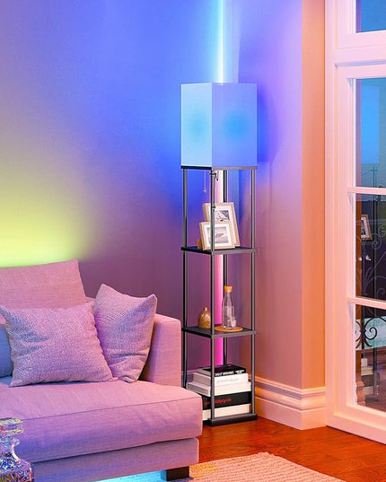 addlon Floor Lamp with Shelves with LED Smart RGB Bulb, 4-Tier Modern Shelf Display for Living Room, Bedroom and Office - Black - LeafyLoom