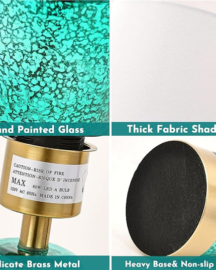 Touch Table Lamp Set of 2, Glass Table Lamps with Brass Gold Base Touch Control, Modern Tall Table Lamps for Bedroom Bedside Nightstand Living Room End Table, Bulbs Included, 24” - LeafyLoom
