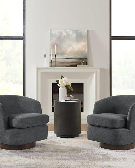 Swivel Accent Chair Modern Barrel Armchair with Wood Base for Bedroom Reading Waiting Living Room, Dark Gray - LeafyLoom