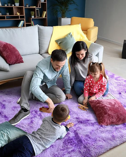 AROGAN Soft Rainbow Area Rugs for Girls Room 4x6 Feet, Fluffy Girls Bedroom Rugs, Princess Rug, Cute Colorful Carpet for Kids Teens Nursery Toddler, Purple - LeafyLoom