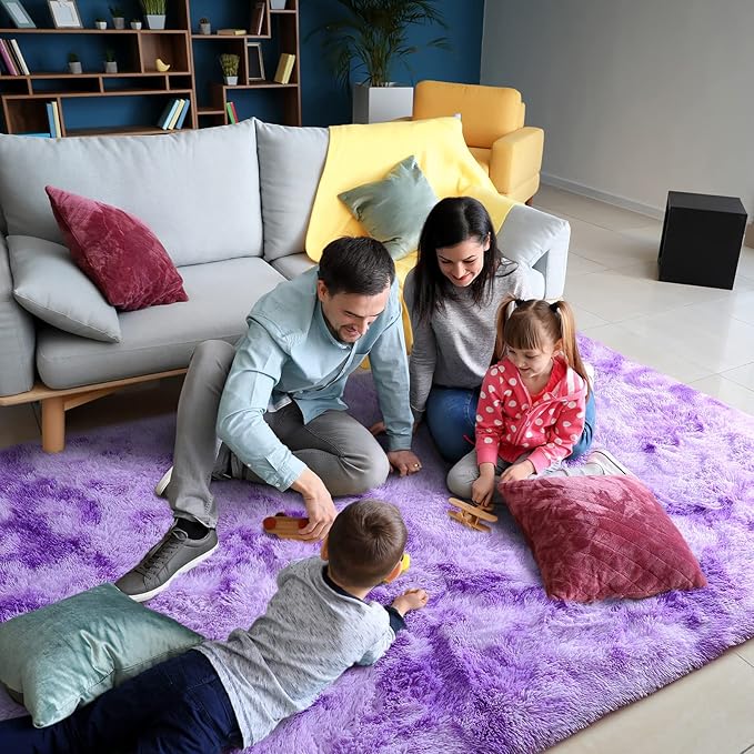 AROGAN Soft Rainbow Area Rugs for Girls Room 4x6 Feet, Fluffy Girls Bedroom Rugs, Princess Rug, Cute Colorful Carpet for Kids Teens Nursery Toddler, Purple - LeafyLoom