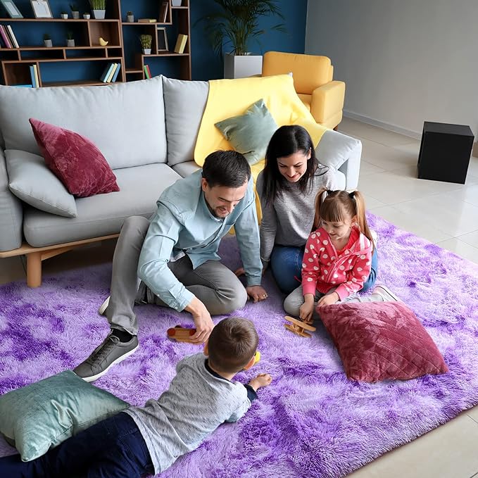 AROGAN Soft Rainbow Area Rugs for Girls Room 3x5 Feet, Fluffy Girls Bedroom Rugs, Princess Rug, Cute Colorful Carpet for Kids Teens Nursery Toddler （Purple） - LeafyLoom