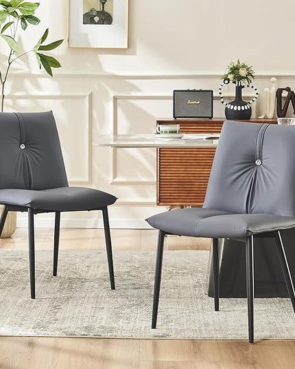 YOUTASTE Dining Chairs Set of 2 Mid Century Modern Upholstered Leather Kitchen Chairs Soft Padded Side Chairs with Metal Legs for Living Room Bedroom, Blueberry Purple - LeafyLoom