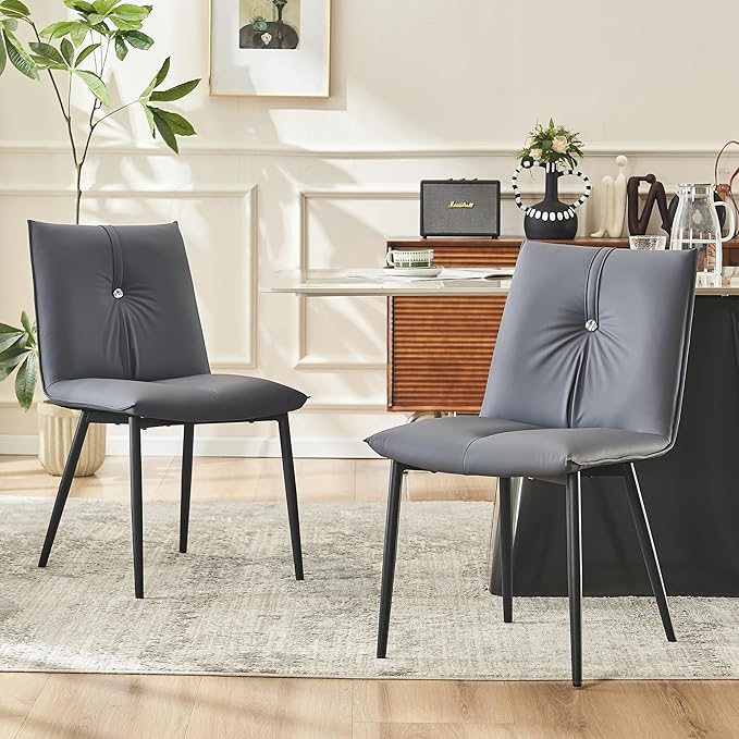 YOUTASTE Dining Chairs Set of 2 Mid Century Modern Upholstered Leather Kitchen Chairs Soft Padded Side Chairs with Metal Legs for Living Room Bedroom, Blueberry Purple - LeafyLoom