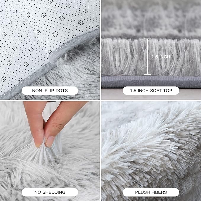 YOBATH Soft Shaggy Area Rug for Bedroom, 5x8 Feet Fluffy Shag Carpet for Living Room Nursery Playroom Baby Kids Girls Room Classroom, Fuzzy Plush Rug room Decor, Tie-Dyed Light Grey - LeafyLoom