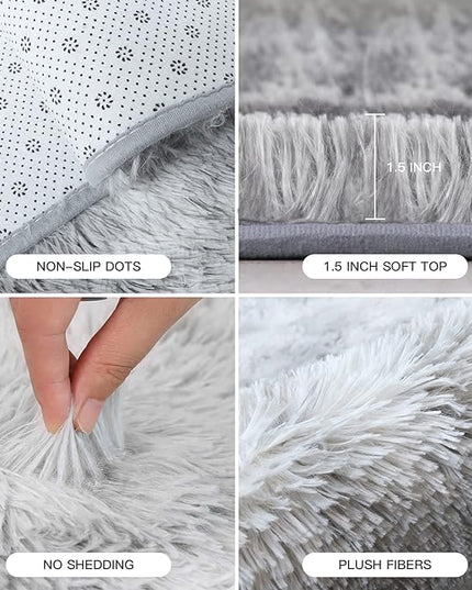 YOBATH Fluffy Shag Area Rugs 5x7 for Living Room Bedroom, Soft Fuzzy Shaggy Carpet Rugs for Girls Boys Kids Indoor Floor Nursery Home Decor, Light Grey - LeafyLoom