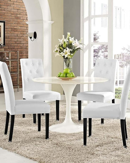Modway Confer Modern Tufted Faux Leather Upholstered Parsons Four Dining Chairs in White - LeafyLoom
