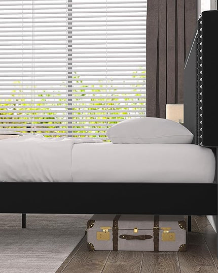 VECELO Full Size Platform Bed Frame with Adjustable Upholstered Headboard, Modern Mattress Foundation,Strong Wood Slat Support, No Box Spring Needed, Easy Assembly - LeafyLoom
