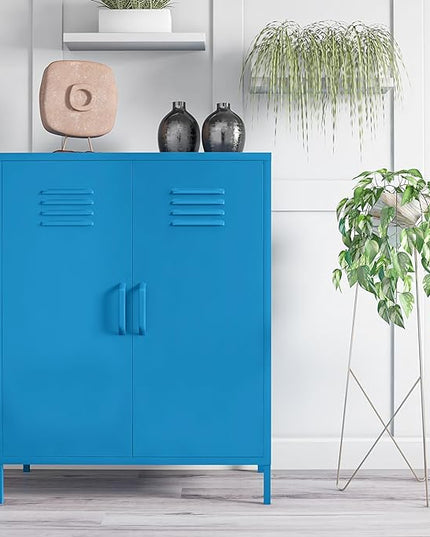 Novogratz Cache 2 Door Metal Locker Storage, Blue Cabinet - LeafyLoom